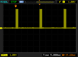 Oscilloscope waveform showing several fast link pulse bursts